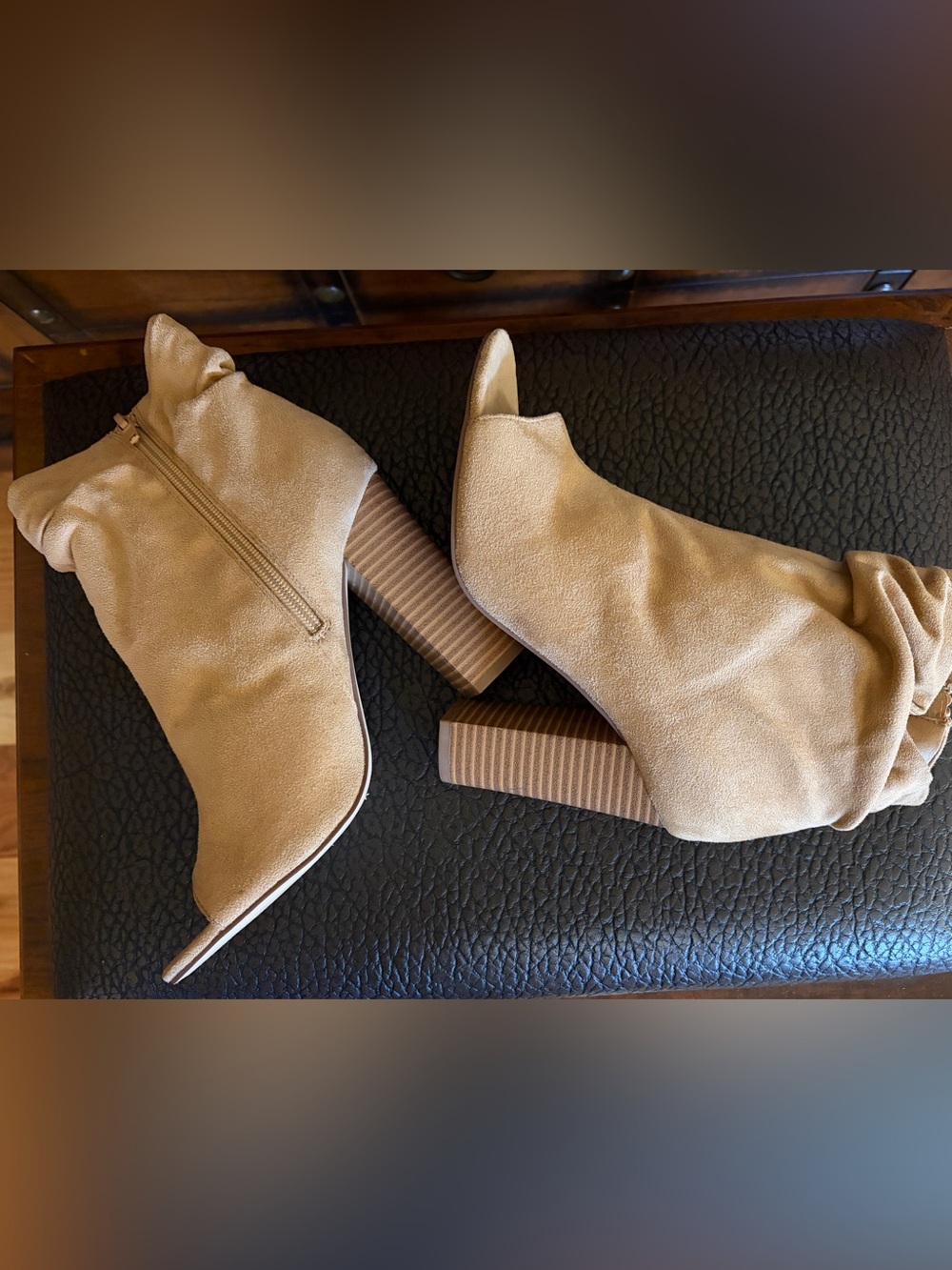 Women's Tan Suede Block Heel Ankle Booties